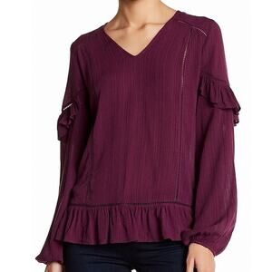 Anthropologie Ro & De Maroon Purple Ruffle Sleeve Blouse Medium